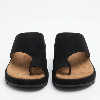 Women’s Toe Ring Slide Sandals - Non-Slip Wedge Sole