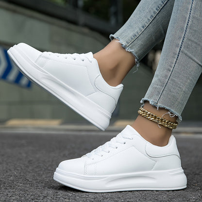 Women's White Lace-Up Trainers - Thick Sole