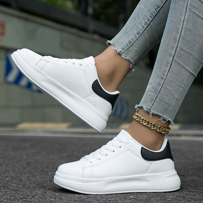 Women's White Lace-Up Trainers - Thick Sole