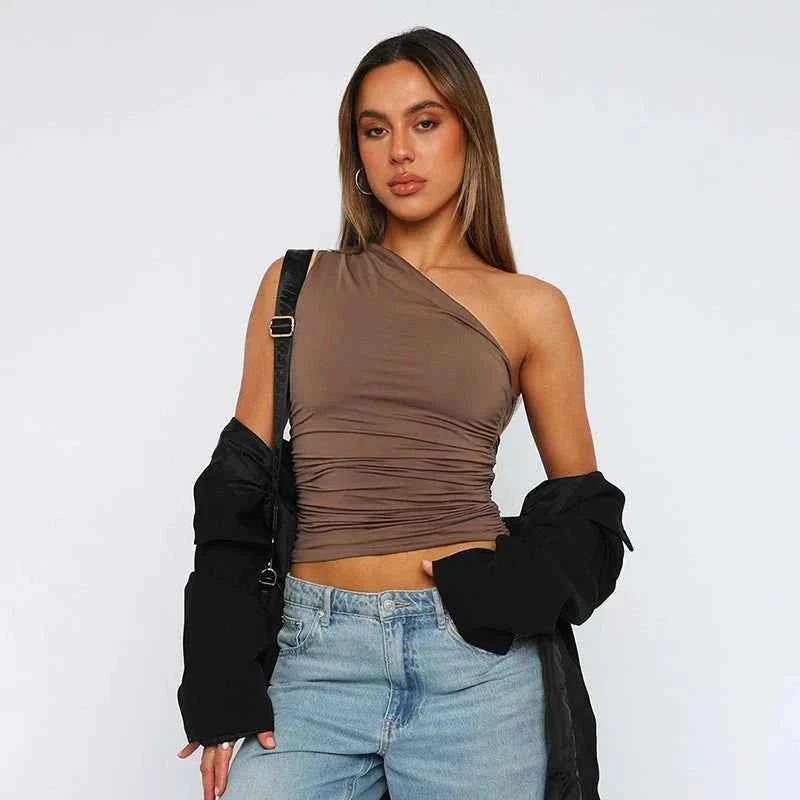 One-Shoulder Ruched Top for Elegant Statement Styling Looks