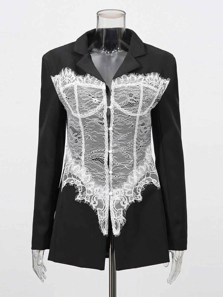 Corset Blazer with Lace Detail – Structured Elegant Statement Fit