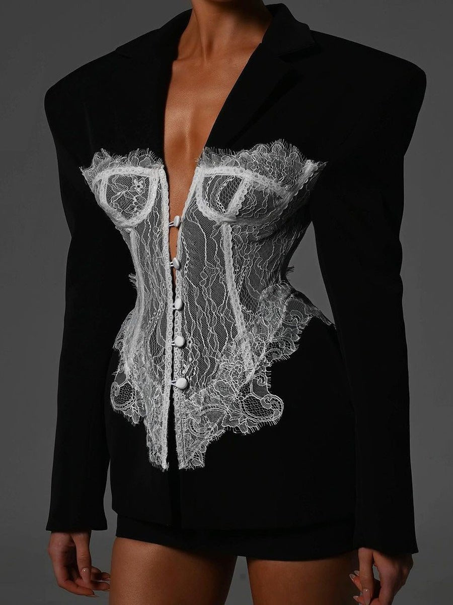 Corset Blazer with Lace Detail – Structured Elegant Statement Fit