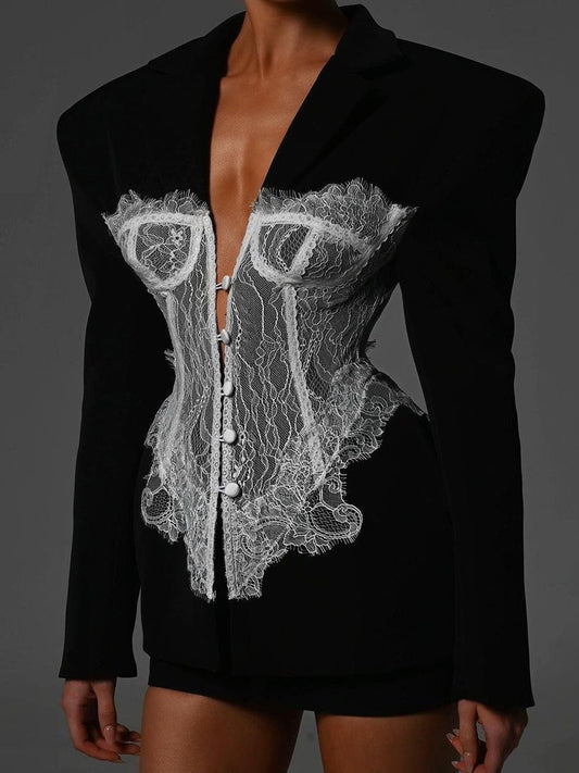 Corset Blazer with Lace Detail – Structured Elegant Statement Fit
