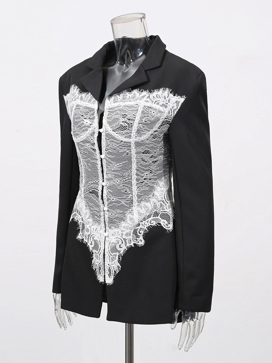 Corset Blazer with Lace Detail – Structured Elegant Statement Fit