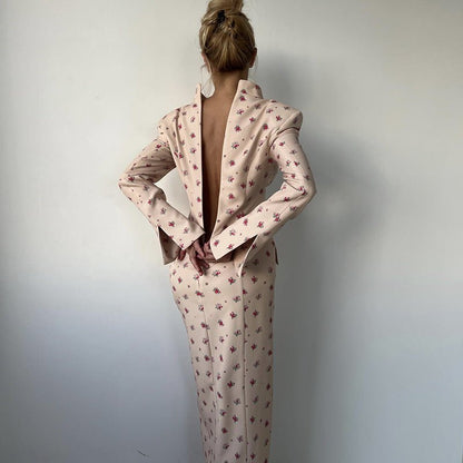 Floral Pattern Midi Dress with Half Stand Collar