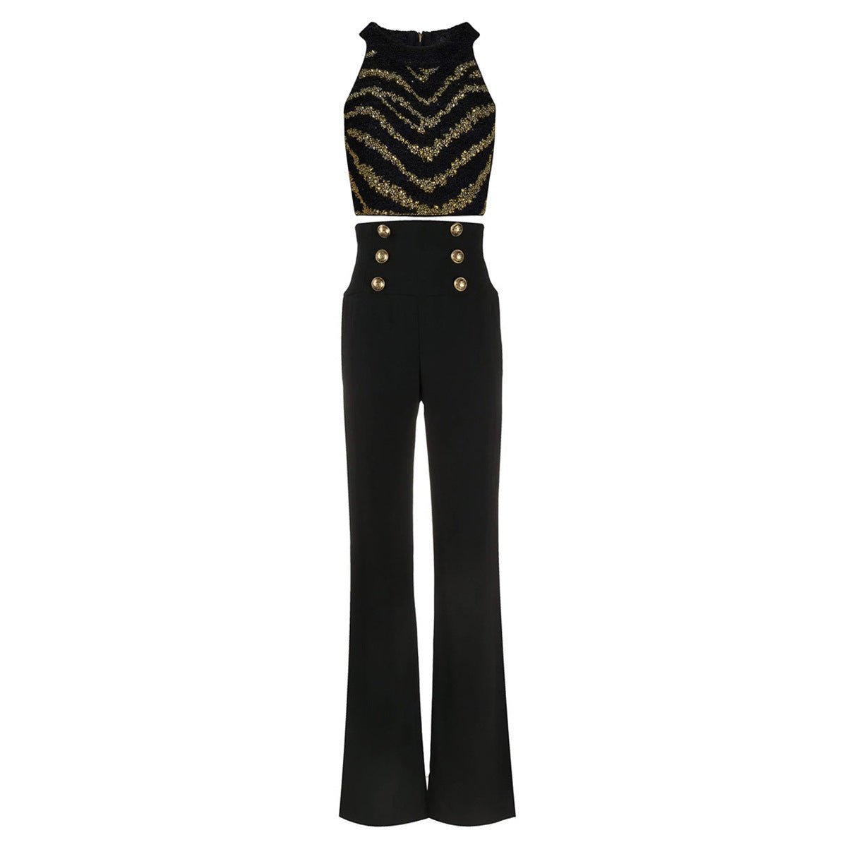 Pearl Cropped Top and High-Waist Trousers Set for Chic Style