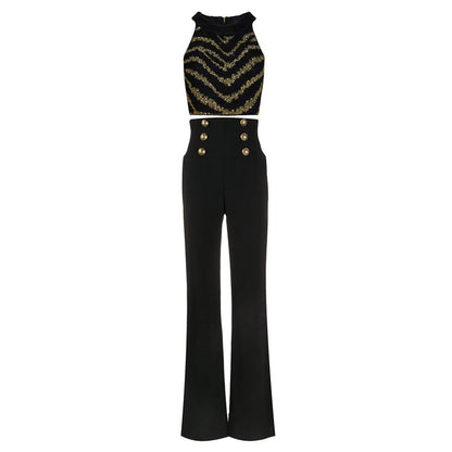 Pearl Cropped Top and High-Waist Trousers Set for Chic Style