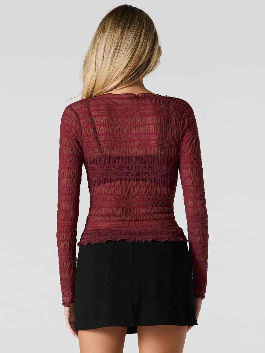 Sheer Long Sleeve Top with Soft Ruffle Texture Styling