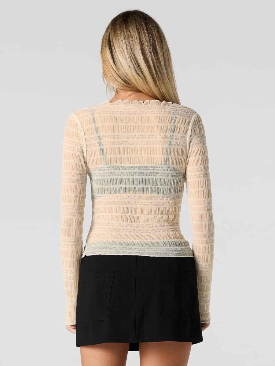 Sheer Long Sleeve Top with Soft Ruffle Texture Styling