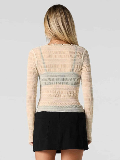 Sheer Long Sleeve Top with Soft Ruffle Texture Styling