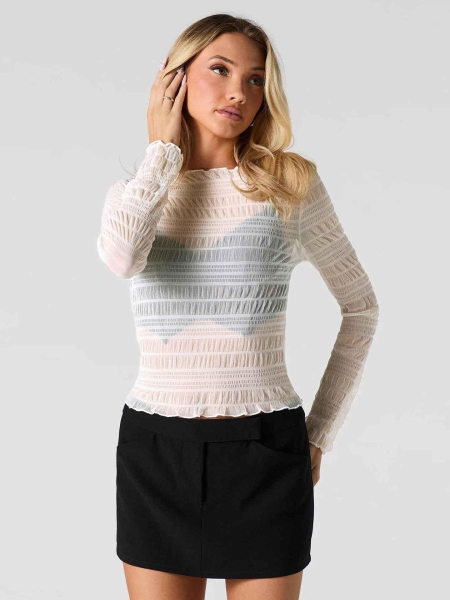 Sheer Long Sleeve Top with Soft Ruffle Texture Styling