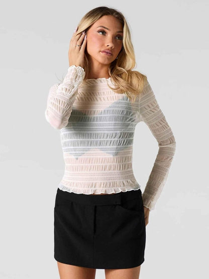 Sheer Long Sleeve Top with Soft Ruffle Texture Styling