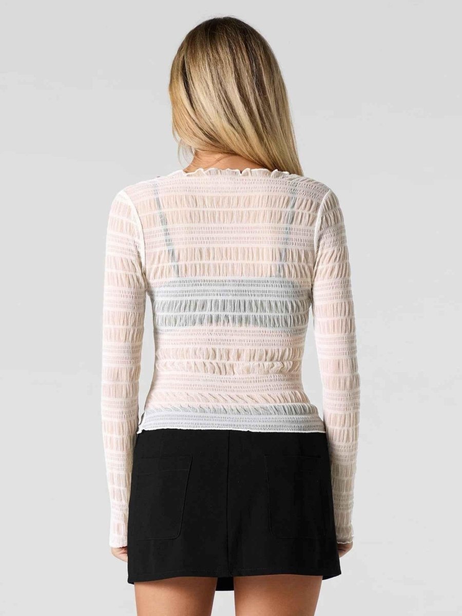Sheer Long Sleeve Top with Soft Ruffle Texture Styling