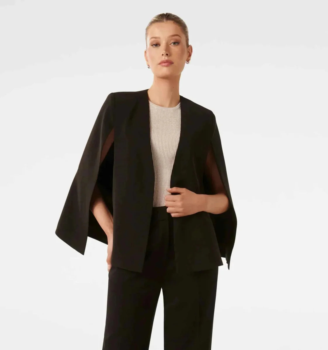 Cape Blazer with Flowing Design – Elegant Statement Layering Piece