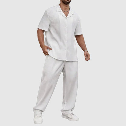 Men’s Short Sleeve Button-Up Pleated Set