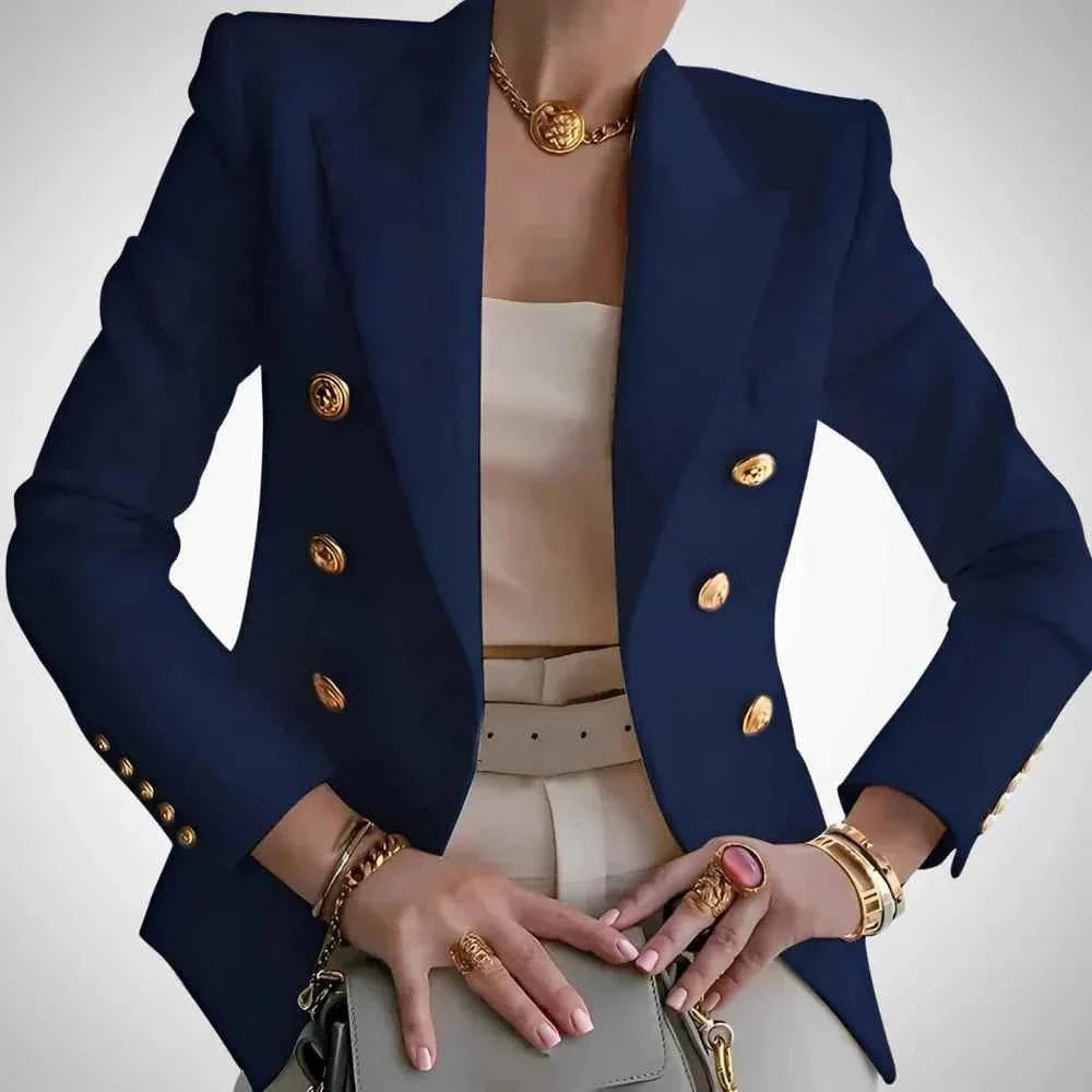Double-Breasted Blazer with Gold Buttons – Elegant Tailored Fit