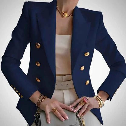 Double-Breasted Blazer with Gold Buttons – Elegant Tailored Fit
