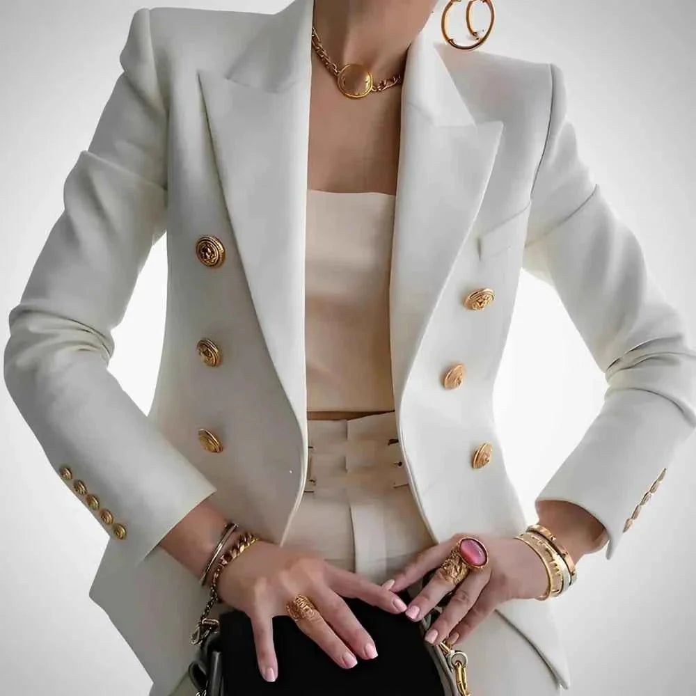 Double-Breasted Blazer with Gold Buttons – Elegant Tailored Fit