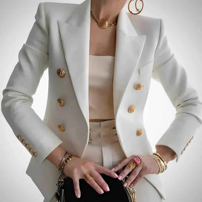 Double-Breasted Blazer with Gold Buttons – Elegant Tailored Fit