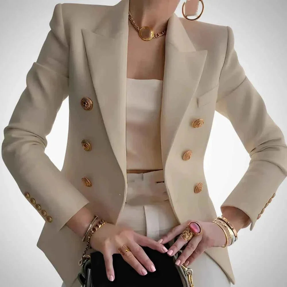 Double-Breasted Blazer with Gold Buttons – Elegant Tailored Fit