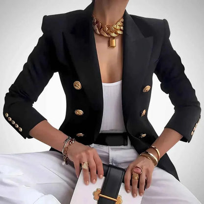 Double-Breasted Blazer with Gold Buttons – Elegant Tailored Fit
