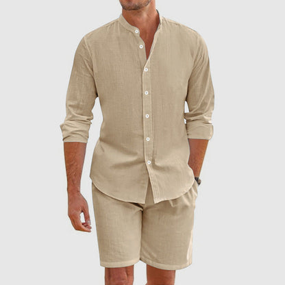 Men’s Linen Feel Long Sleeve Shirt Set