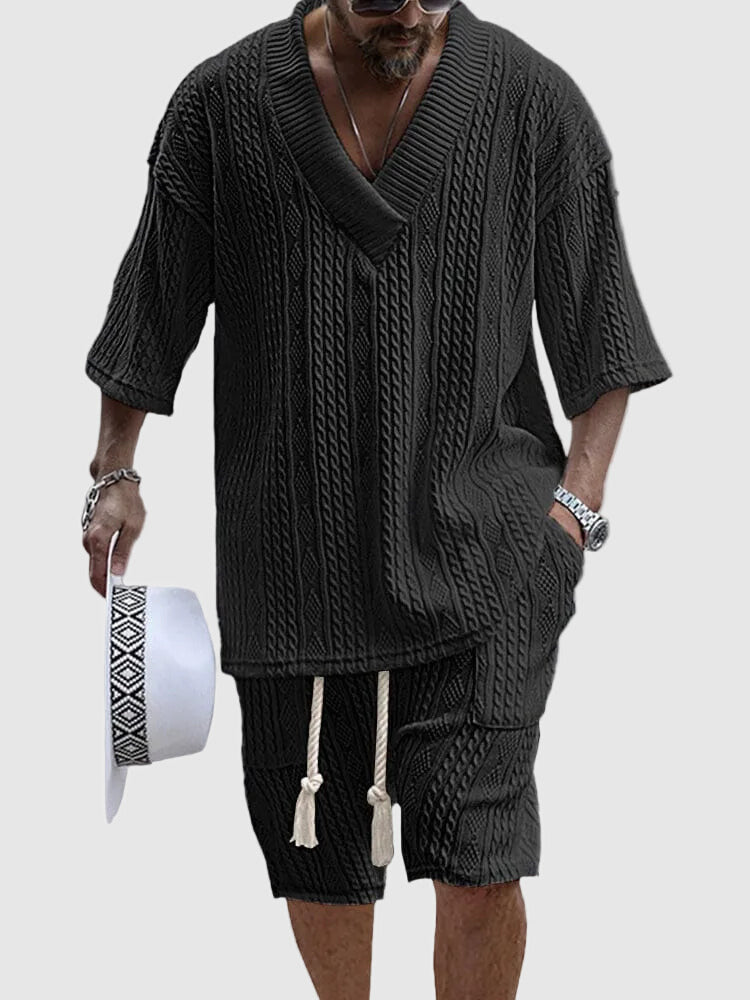 Men’s Knit V-Neck Short Sleeve Set