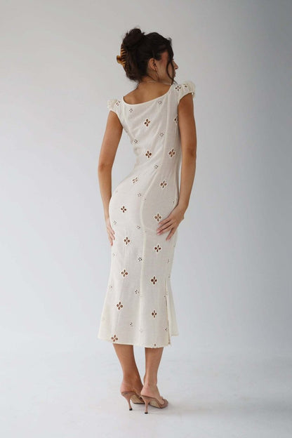 Fitted Midi Dress with Cut-Out Neckline