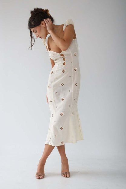 Fitted Midi Dress with Cut-Out Neckline