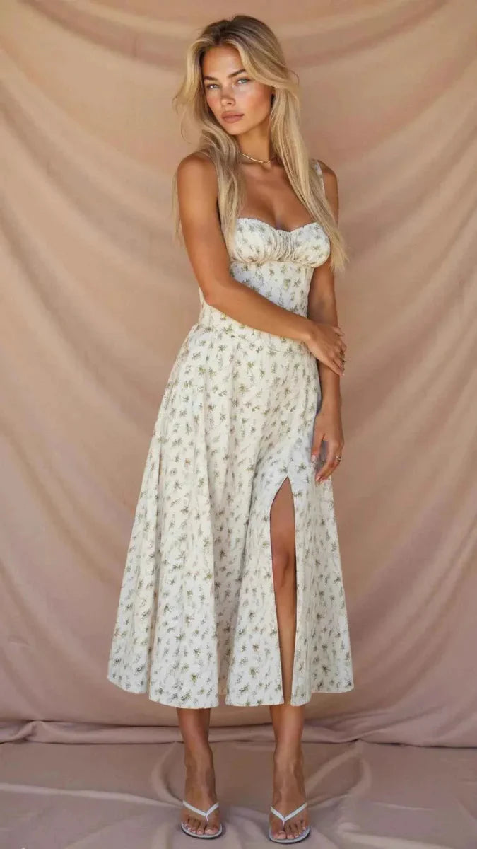 Romantic midi dress with vintage floral pattern