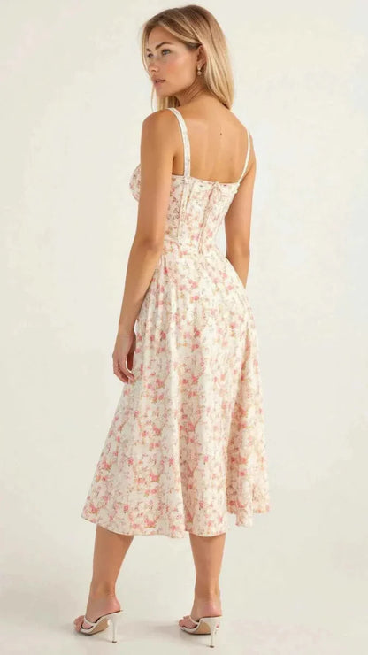 Romantic midi dress with vintage floral pattern