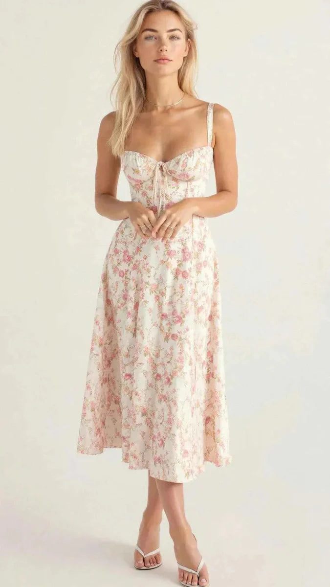 Romantic midi dress with vintage floral pattern