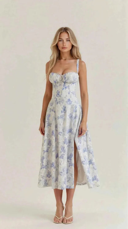 Romantic midi dress with vintage floral pattern