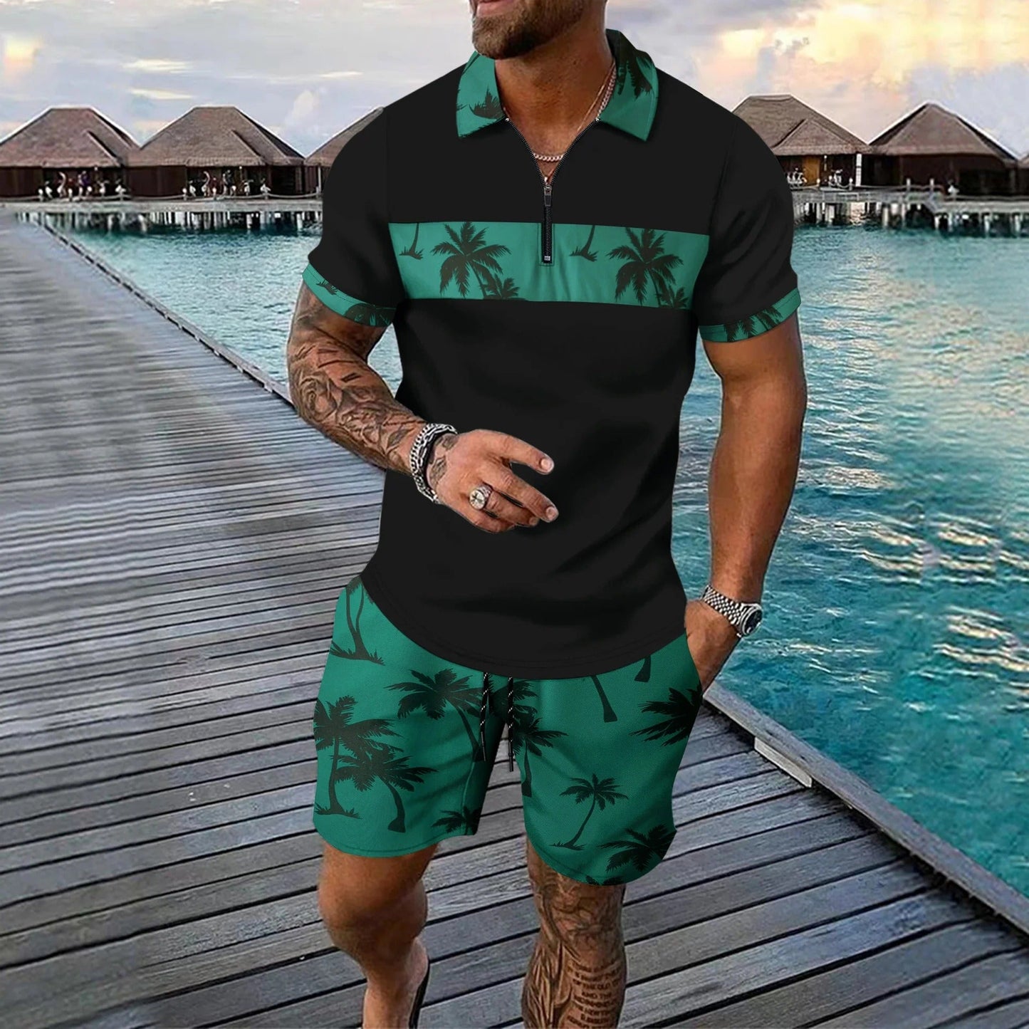 Men’s Short Sleeve Palm Print Set