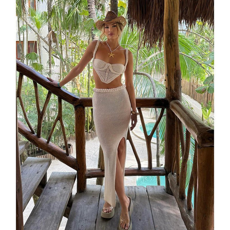 Crochet Maxi Skirt and Bustier Top Set for Summer Looks