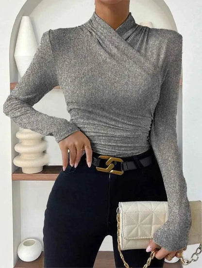 Long Sleeve Wrap Top for Elegant Everyday and Evening Wear