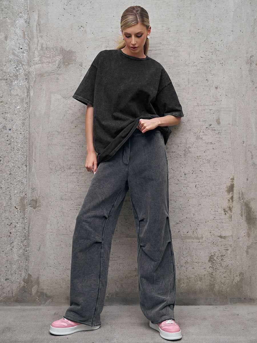 Oversized Acid-Wash T-Shirt with Relaxed Vintage Fit