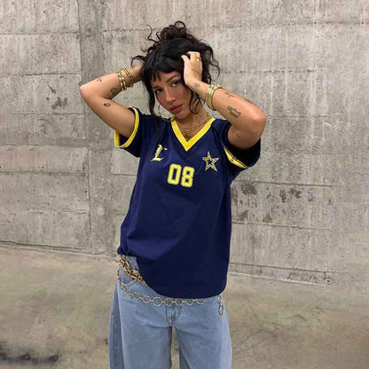 Oversized Retro Jersey Top with Relaxed Vintage Sport Fit