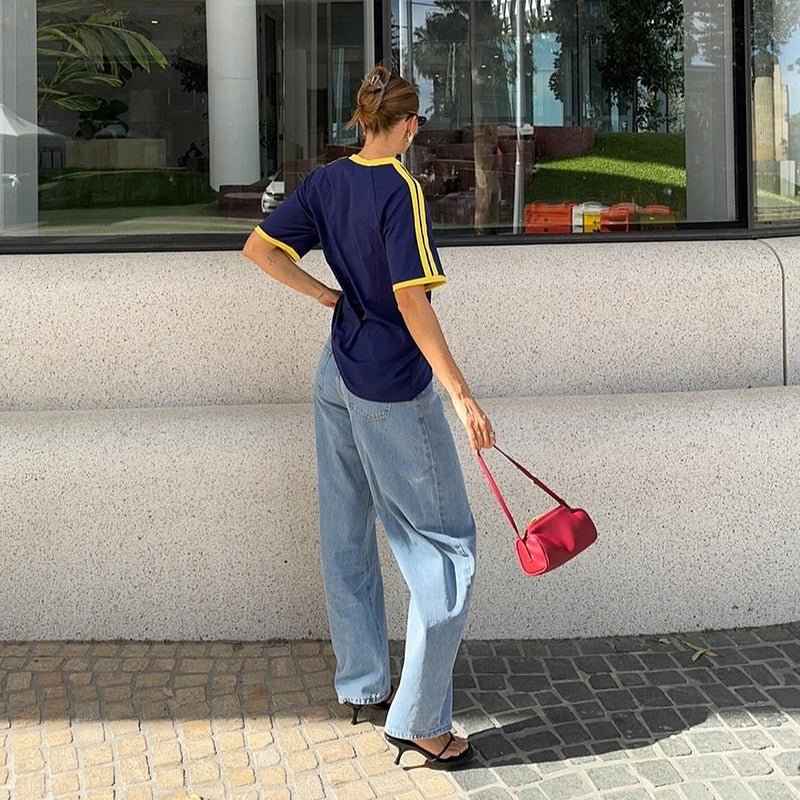 Oversized Retro Jersey Top with Relaxed Vintage Sport Fit