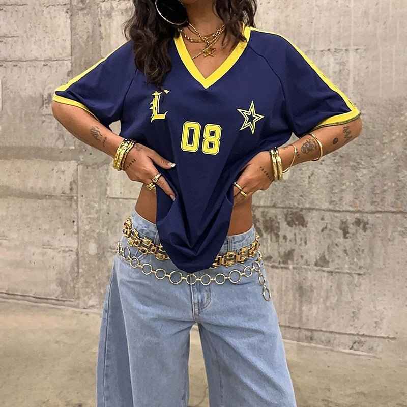 Oversized Retro Jersey Top with Relaxed Vintage Sport Fit