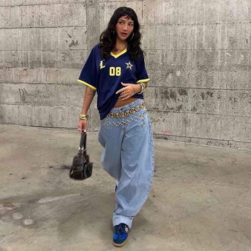Oversized Retro Jersey Top with Relaxed Vintage Sport Fit