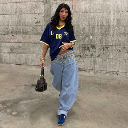Oversized Retro Jersey Top with Relaxed Vintage Sport Fit