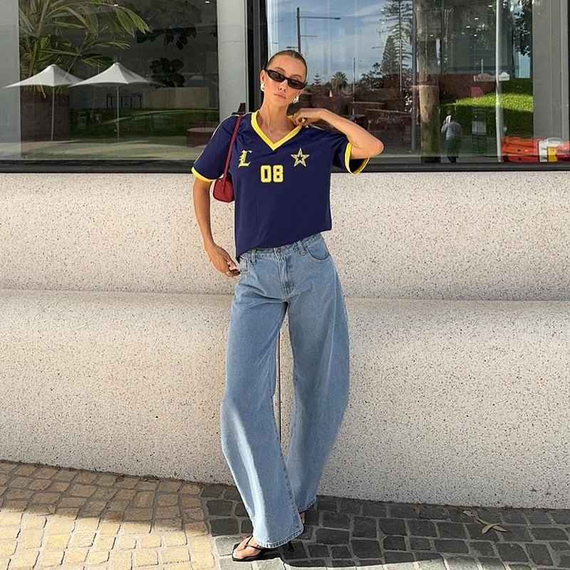 Oversized Retro Jersey Top with Relaxed Vintage Sport Fit