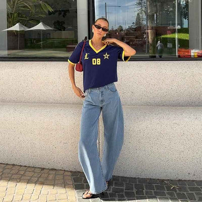 Oversized Retro Jersey Top with Relaxed Vintage Sport Fit