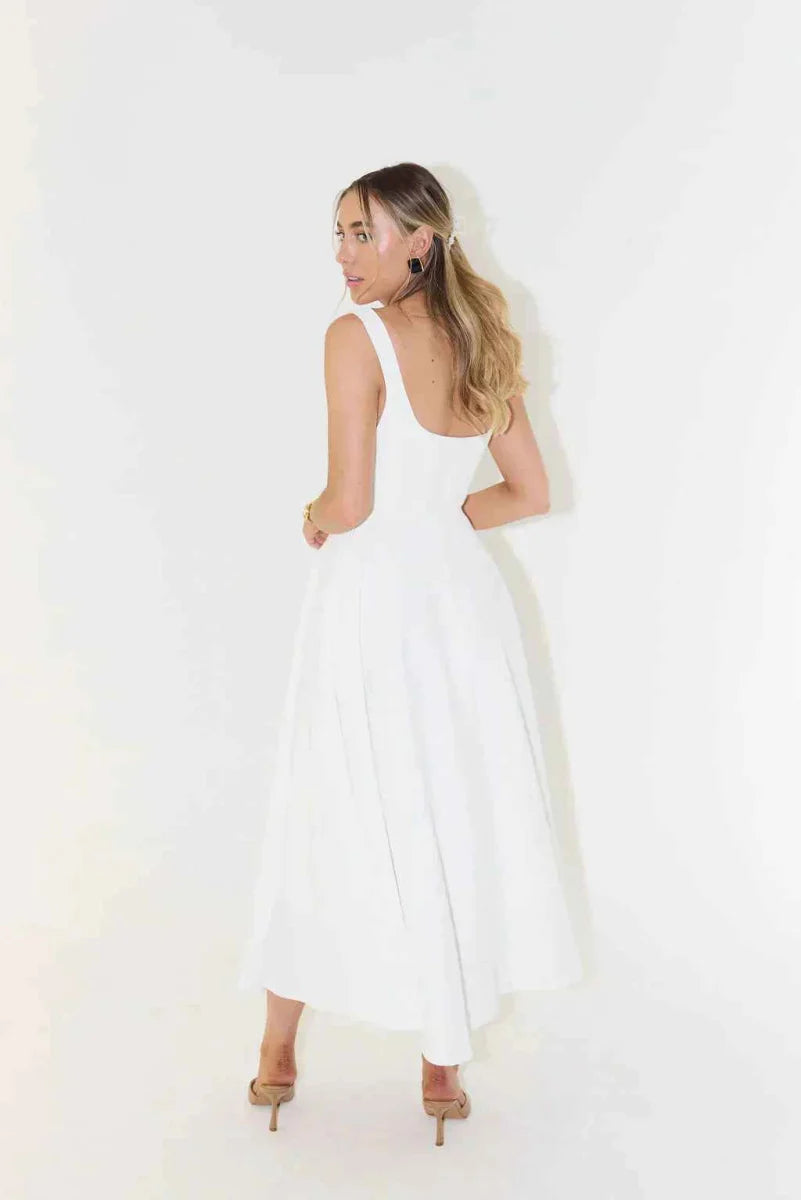 Midi Dress with Square Neckline & High Waist
