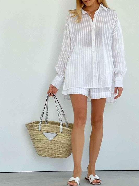 Striped Shirt Set – Soft Pastel Style for Everyday Wear