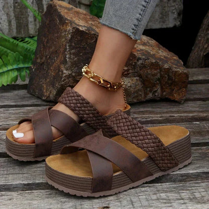 Women's Criss-Cross Open Toe Platform Sandals - Matte Finish