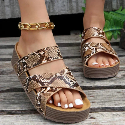 Women's Criss-Cross Open Toe Platform Sandals - Matte Finish