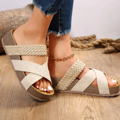 Women's Criss-Cross Open Toe Platform Sandals - Matte Finish