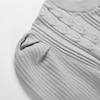 Fine Knit Dress with Waist Belt and Textured Pattern